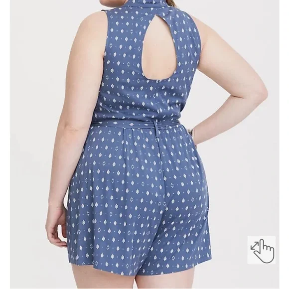 Torrid Ikat Challis Button Front Romper Tribal Track 2X Women’s Blue 11274830. - Picture 8 of 8